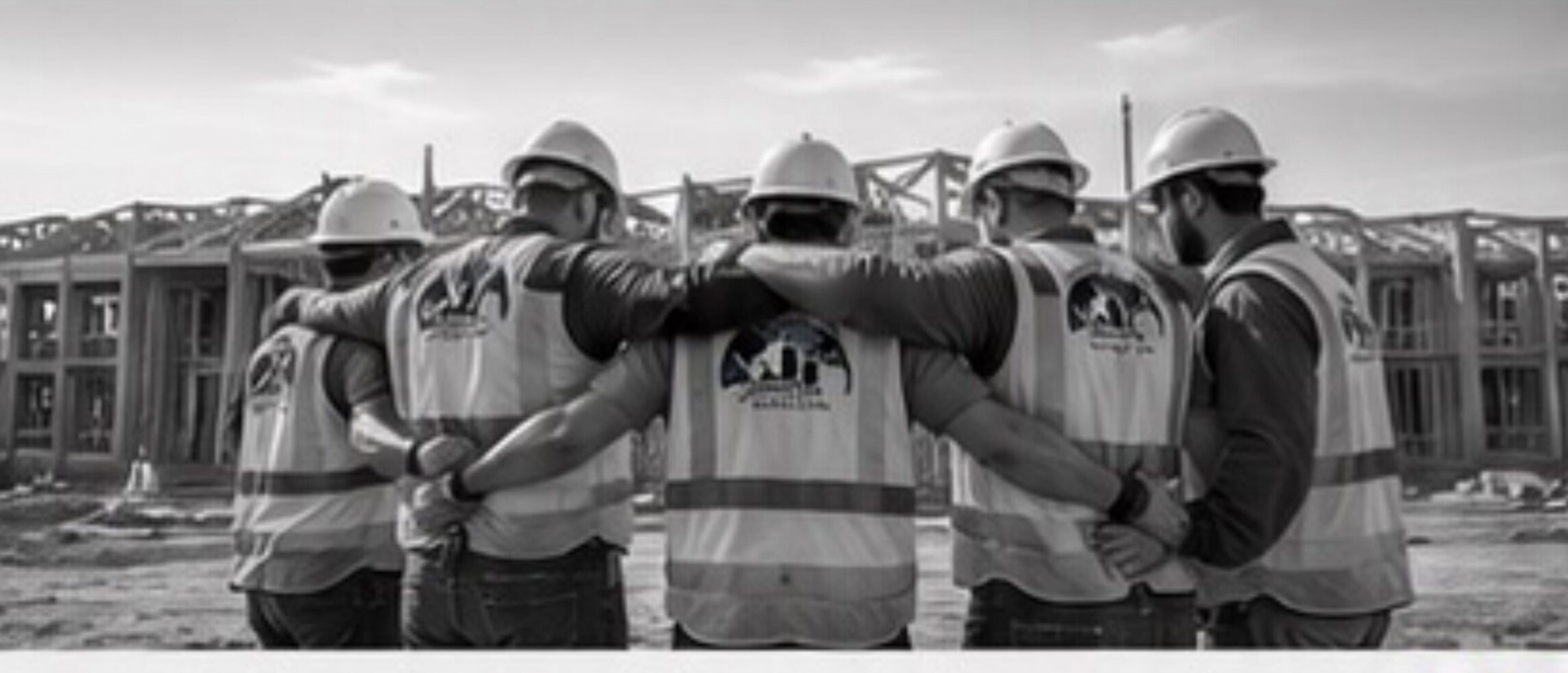 Team huddle (black & white)